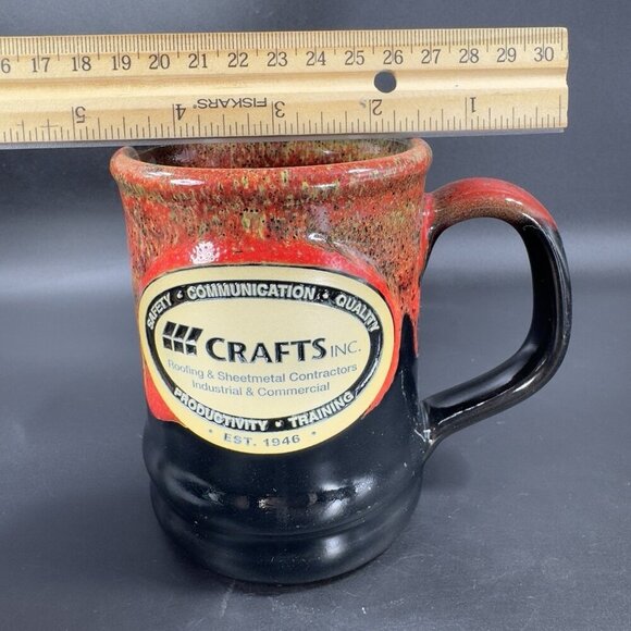 Deneen Pottery Production Training Crafts Coffee Mug Cup Red Black Drip Glaze - Picture 4 of 12